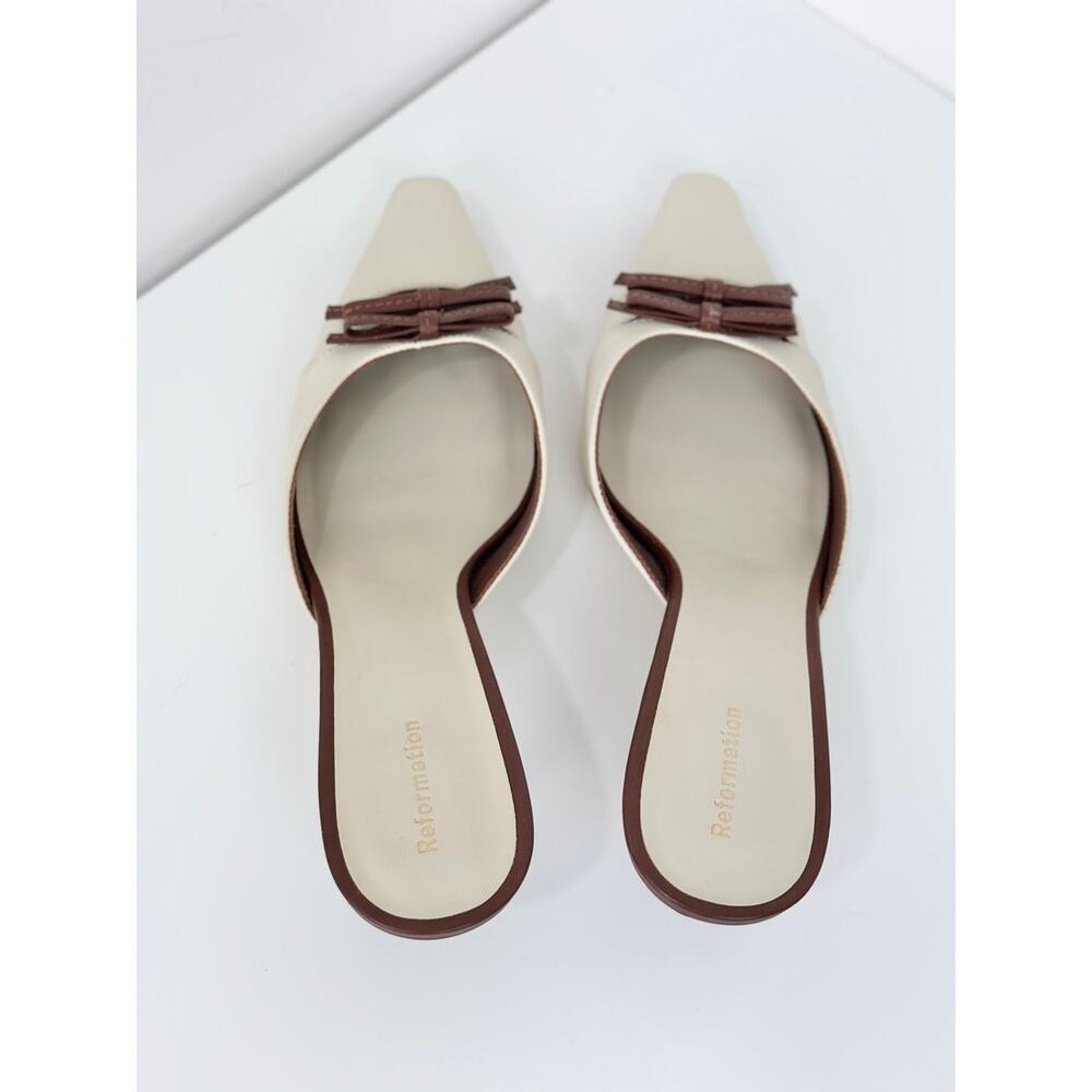 Reformation Nelson Heeled Mule Cream Leather Pointed Toe Kitten Heel US 8 - Picture 9 of 16